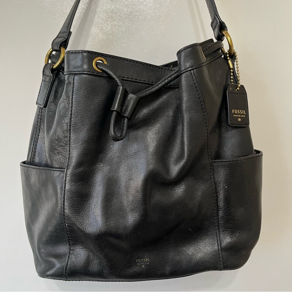 Fossil Black Leather Bucket Bag